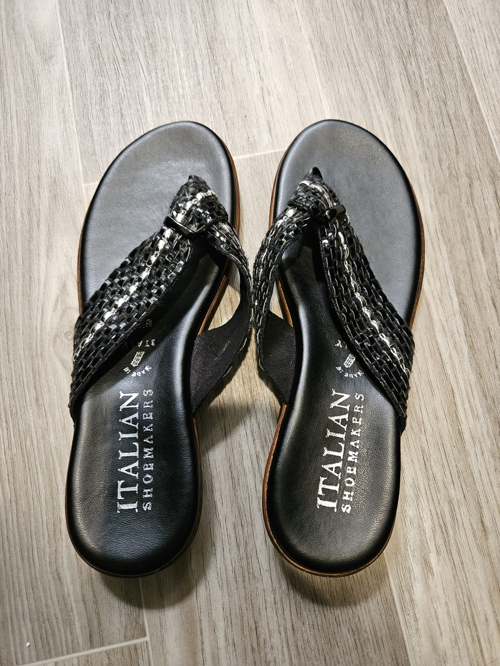 Italian Shoemakers Black Braided Slip-On Sandals